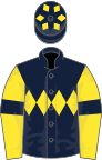 Dark blue, yellow triple diamond, yellow sleeves, dark blue armlets, dark blue cap, yellow diamonds
