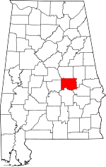 Map of Alabama highlighting Elmore County