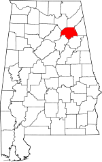 Map of Alabama highlighting Etowah County