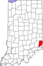 Map of Indiana highlighting Dearborn County