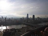 The emerging South Bank cluster as viewed from St Paul's Cathedral, December, 2019. The two tallest towers here are One Blackfriars which was completed in 2018 at 163m and the South Bank Tower that was originally constructed in 1972 at 111m but was given an 11 storey height increase in 2017 to bring it up to 150m. There are several more towers planned for this cluster ranging from between 100m and 178.5m tall. There is also an emerging cluster at Elephant and Castle shown on the far left which includes notably, Strata SE1