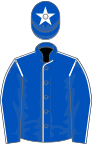 Blue, white seams, blue sleeves, white seams, blue cap, white star