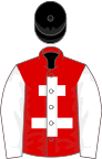 Red, white cross of lorraine and sleeves, black cap