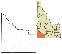 Location of Homedale in Owyhee County, Idaho.