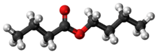 Ball-and-stick model of the butyl butyrate molecule