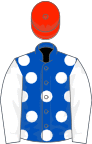 Royal Blue, White spots and sleeves, Scarlet cap