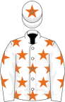 White, orange stars, star on cap