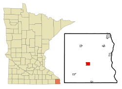 Location of Caledonia within Houston County and state of Minnesota