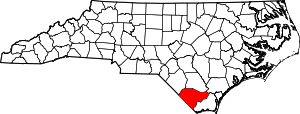 Map of North Carolina highlighting Columbus County