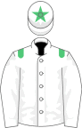 White, emerald green epaulets and star on cap