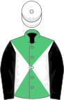 Emerald green and white diabolo, black sleeves, white cap