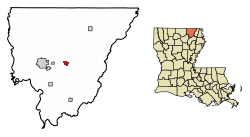 Location of Mer Rouge in Morehouse Parish, Louisiana.