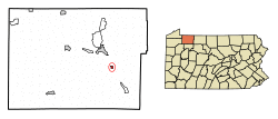 Location of Clarendon in Warren County, Pennsylvania.
