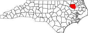 Map of North Carolina highlighting Bertie County