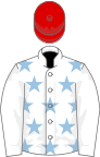 White, light blue stars on body, red cap
