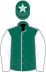 Dark green, white seams, sleeves and star on cap