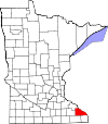 State map highlighting Winona County