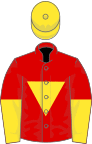 Red, Yellow inverted triangle, halved sleeves, Yellow cap