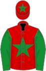 Red, green star, green sleeves, red cap, green star