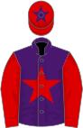 Purple, red star and sleeves, red cap, purple star