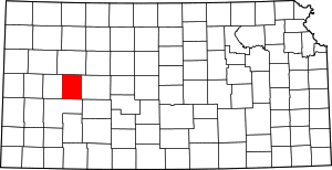 Map of Kansas highlighting Lane County