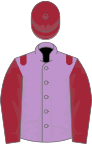 Mauve, maroon epaulets, sleeves and cap