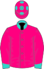 Rose du bari, turquoise collar, cuffs and spots on cap