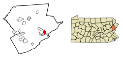 Location of East Stroudsburg in Monroe County, Pennsylvania.