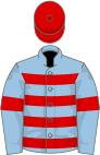 Light blue, red hoops and armlets, red cap