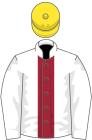 White, maroon stripe, yellow cap