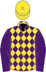 Purple and yellow diamonds, purple sleeves, yellow cap