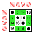 Klein four-group; Cayley table; subgroup of S4 (elements 0,5,14,16).svg
