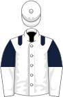 White, dark blue epaulets, dark blue and white halved sleeves