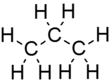Skeletal formula of propane with all implicit carbons shown, and all explicit hydrogens added