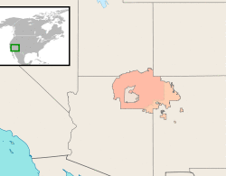 Location of the Navajo Nation. Checkerboard-area in lighter shade (see text)