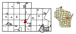 Location of New London in Waupaca and Outagamie Counties, Wisconsin.