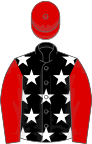 Black, white stars, red sleeves and cap