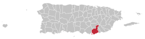 Map of Puerto Rico highlighting Guayama Municipality