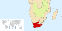The Cape of Good Hope c. 1890 with Griqualand East and Griqualand West annexed and Stellaland/Goshen (light red) claimed