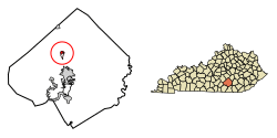 Location of Science Hill in Pulaski County, Kentucky.
