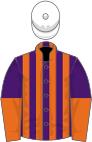 Purple and orange stripes, halved sleeves, white cap