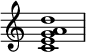 { \override Score.TimeSignature #'stencil = ##f \relative c' { \clef treble \time 4/4 \key c \major <c e g a d>1 } }