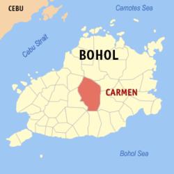 Map of Bohol with Carmen highlighted