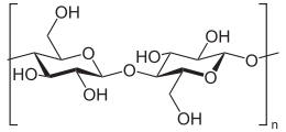 Cellulose, a linear polymer of D-glucose units (two are shown) linked by β(1→4)-glycosidic bonds.