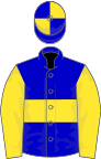 Blue, yellow hoop and sleeves, quartered cap