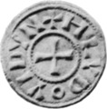 A black and white photo of an Anglo-Scandinavian coin