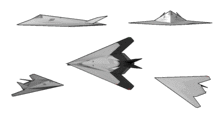 Line drawings of different angles of an aircraft