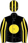 Black, yellow disc, striped sleeves and cap
