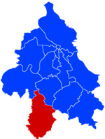 Location of Lazarevac within the city of Belgrade