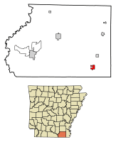 Location of Wilmot in Ashley County, Arkansas.
